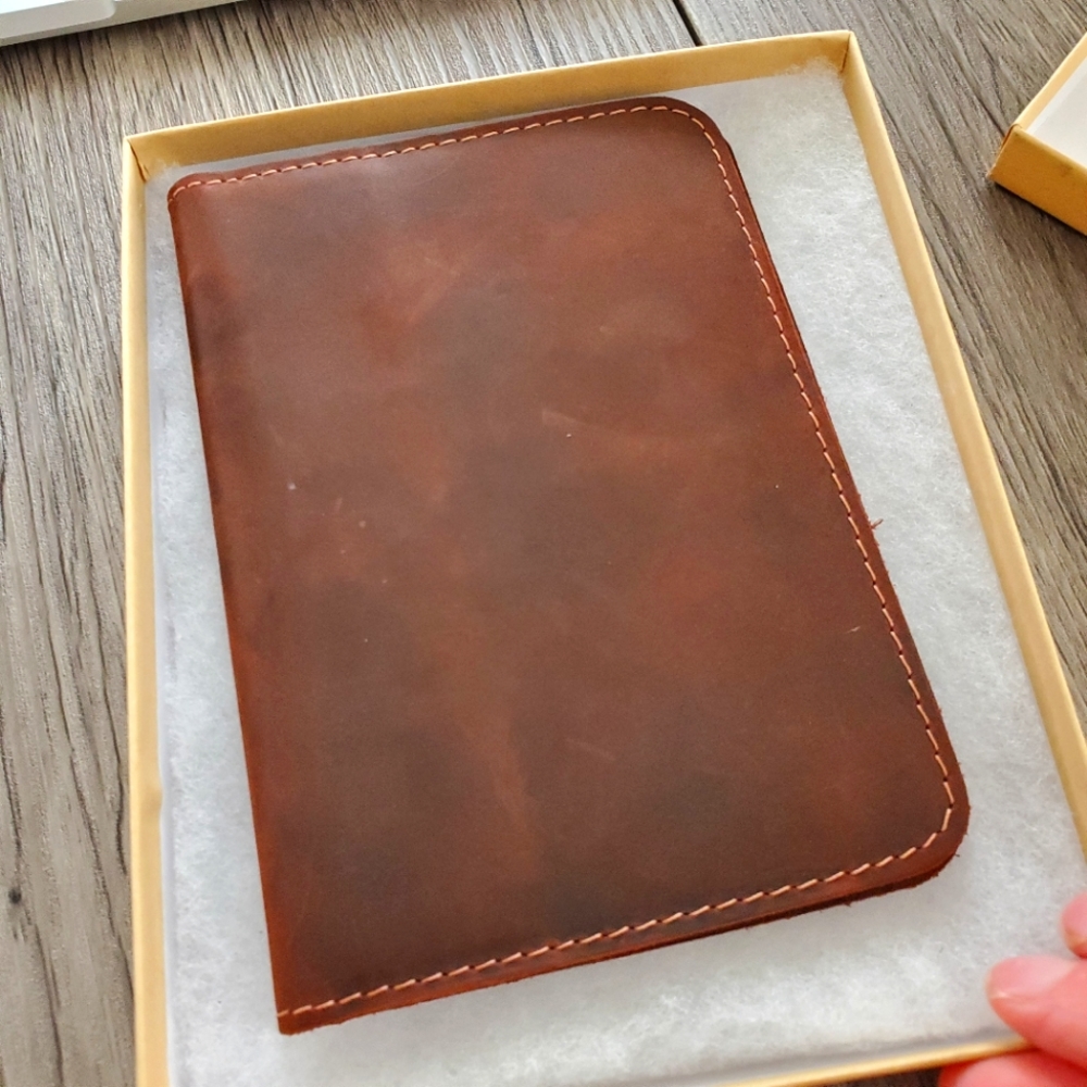 Leather passport holder, nearly new in box